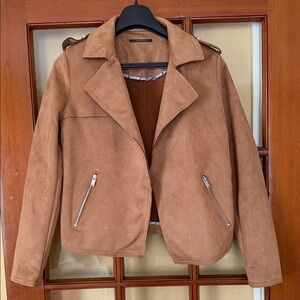 T Tahari Tan Suede Moto Jacket